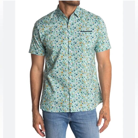 Impatient Wolves Emerald City Floral Short Sleeve Shirt Green M Stitch Fix NWT - Picture 1 of 5